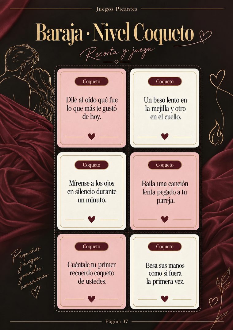 Vista de la baraja de cartas imprimibles, nivel Coqueto